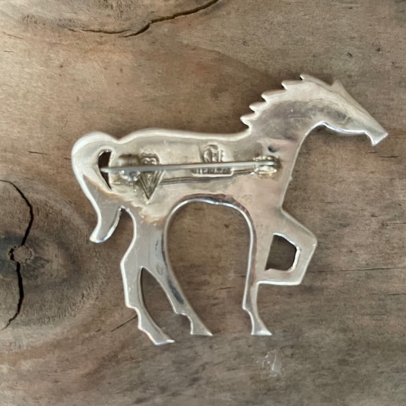 Zuni Inlay Horse Pin Brooch Tiger Eye, Onyx, Jasper, Sterling Silver - Picture 3 of 13